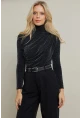 Kadın Siyah Büzgülü Simli Bluz ELT3568