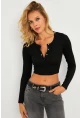 Kadın Siyah Çıtçıtlı Crop Bluz CG379
