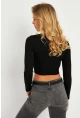 Kadın Siyah Çıtçıtlı Crop Bluz CG379