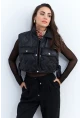 Kadın Siyah Crop Yelek İS808