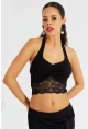 Kadın Siyah Dantel Detaylı Crop Bluz B2549