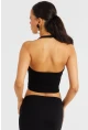 Kadın Siyah Dantel Detaylı Crop Bluz B2549