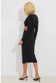 Kadın Siyah Dekolteli Büzgülü Midi Elbise BK1591