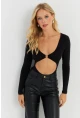 Kadın Siyah Dekolteli Çıtçıtlı Body MEN2026