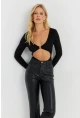 Kadın Siyah Dekolteli Çıtçıtlı Body MEN2026