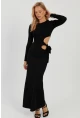 Kadın Siyah Dekolteli Skuba Maxi Elbise MON122
