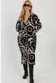 Kadın Siyah Desenli Gömlek Elbise LV174