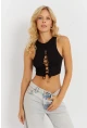 Kadın Siyah Detaylı Crop Bluz AYD375