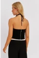 Kadın Siyah Drapeli Crop Bluz KED154