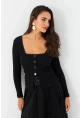 Kadın Siyah Düğme Detaylı Kare Yaka Bluz EY2987