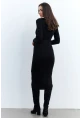 Kadın Siyah Düğme Detaylı Kuşaklı Midi Elbise MŞ1