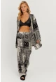 Kadın Siyah-Ekru Desenli Kimono Takım GÇ156