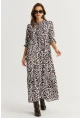 Kadın Siyah-Ekru Volanlı Desenli Maxi Elbise YLE14