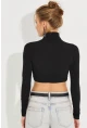 Kadın Siyah Fermuarlı Crop Bluz MEN2020