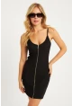 Kadın Siyah Fermuarlı Mini Elbise CY380