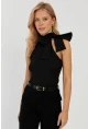 Kadın Siyah Fiyonklu Crop Bluz EY2726
