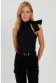 Kadın Siyah Fiyonklu Crop Bluz EY2726