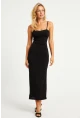 Kadın Siyah Gloplu Askılı Midi Elbise DMR145
