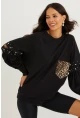 Kadın Siyah İncili Kol Detaylı Sweatshirt PKA400