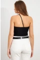 Kadın Siyah İp Askılı Çıtçıtlı Body ZH014