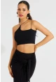 Kadın Siyah İp Askılı Crop Bluz B2594
