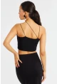 Kadın Siyah İp Askılı Crop Bluz B2594
