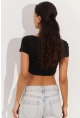 Kadın Siyah Kare Yaka Crop Bluz RX420