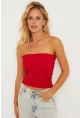 Kadın Siyah-Kırmızı İkili Straplez Triko Bluz YV272