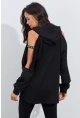 Kadın Siyah Kolları Açık Kapüşonlu Sweatshirt Yİ2356