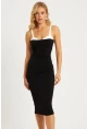 Kadın Siyah Kontrast Midi Elbise MEN2058