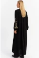 Kadın Siyah Kordon Detaylı Nakışlı Maxi Elbise MALO3