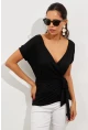 Kadın Siyah Kruvaze Bluz EY2496