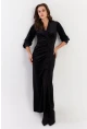 Kadın Siyah Kruvaze Büzgülü Kadife Maxi Elbise ALO1007-9