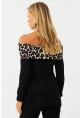 Kadın Siyah Leopar Bloklu Madonna Bluz AYD396
