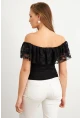 Kadın Siyah Madonna Yaka Dantel Bluz MTK13549