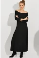 Kadın Siyah Madonna Yaka Midi Elbise BK272076