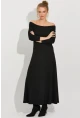 Kadın Siyah Madonna Yaka Midi Elbise BK272076