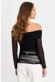 Kadın Siyah Madonna Yaka Tül Bluz MTK13241