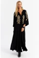 Kadın Siyah Nakışlı Volanlı Maxi Elbise MALO7