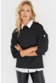 Kadın Siyah Omuz Taşlı Dalgıç Sweatshirt ST824