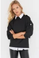 Kadın Siyah Omuz Taşlı Dalgıç Sweatshirt ST824