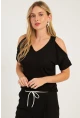 Kadın Siyah Omuzları Açık Bluz BR1329