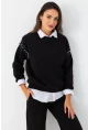 Kadın Siyah Omuzları İnci Detaylı Sweatshirt DY1424