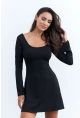 Kadın Siyah Ön Arka U Mini Elbise DMR400