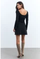 Kadın Siyah Ön Arka U Mini Elbise DMR400