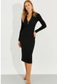 Kadın Siyah Önü Fermuarlı Kaşkorse Midi Elbise EY2547