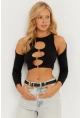 Kadın Siyah Önü Halkalı Crop Bluz MEN2038