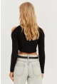 Kadın Siyah Önü Halkalı Crop Bluz MEN2038