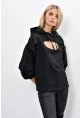 Kadın Siyah Önü Pencereli Kapüşonlu Sweatshirt Yİ1669
