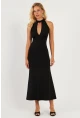 Kadın Siyah Önü Pencereli Midi Elbise EY2849